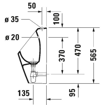 Duravit 828300000 - Pissoar Rimless D-CODE, toppanslutning, bakanslutet avlopp, keramik/blank vit
