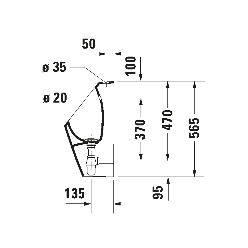 Duravit 828300000 - Pissoar Rimless D-CODE, toppanslutning, bakanslutet avlopp, keramik/blank vit