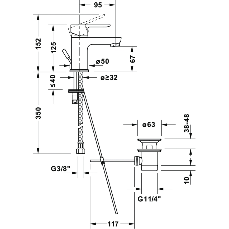 Duravit DC1013001046 - Tvättställsblandare + bottenventil D-CODE matt svart