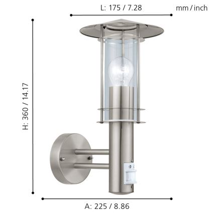 EGLO 30185 - Sensor utomhus Väggbelysning LISIO 1xE27/60W/230V IP44