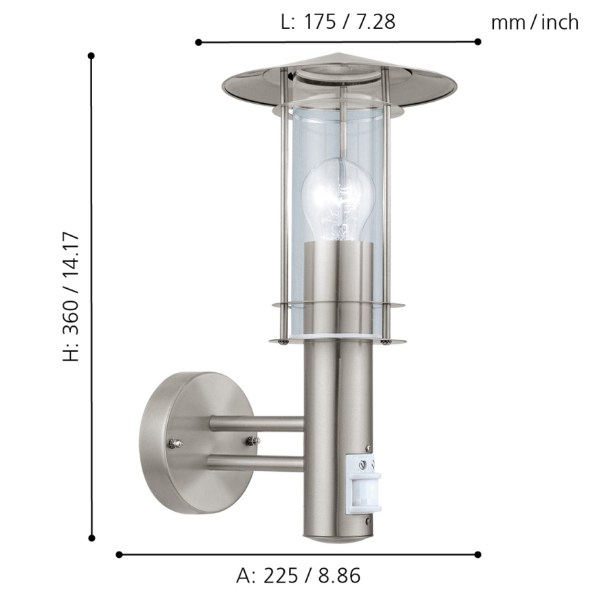 EGLO 30185 - Sensor utomhus Väggbelysning LISIO 1xE27/60W/230V IP44