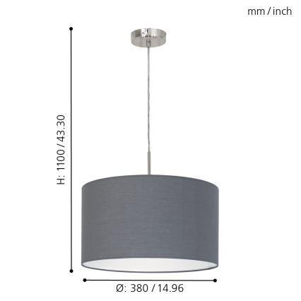 Eglo 31573 - Hängande Ljuskrona med snöre PASTERI 1xE27/60W/230V