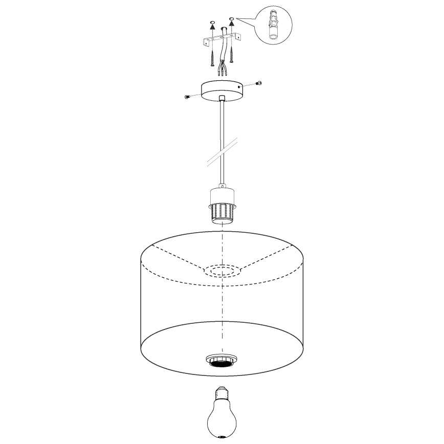Eglo 31573 - Hängande Ljuskrona med snöre PASTERI 1xE27/60W/230V