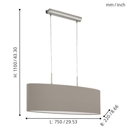 Eglo - Ljuskrona med textilsladd 2xE27/60W/230V taupe