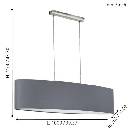Eglo 31586 - Hängande Ljuskrona med snöre PASTERI 2xE27/60W/230V