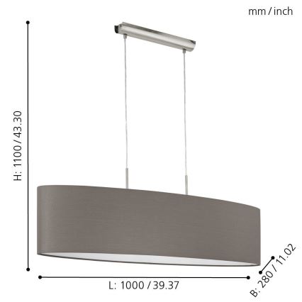 Eglo 31587 - Hängande Ljuskrona med snöre PASTERI 2xE27/60W/230V