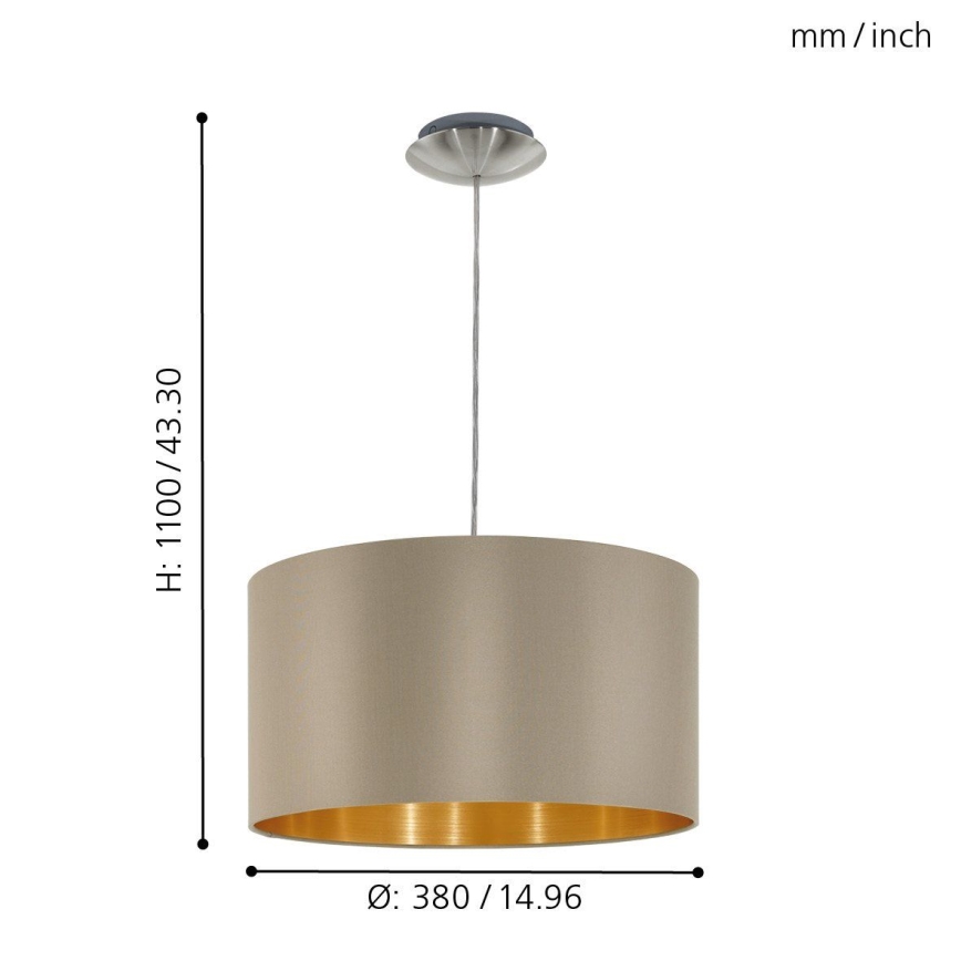 Eglo - Ljuskrona med textilsladd 1xE27/60W/230V taupe