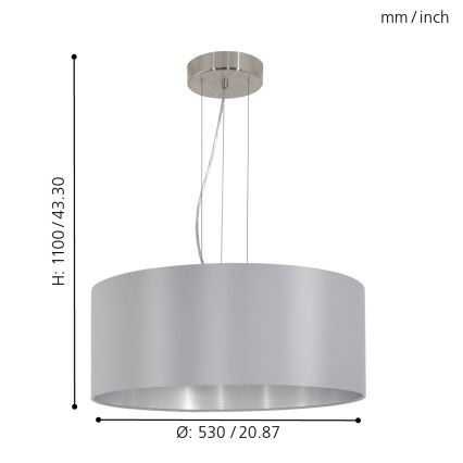 Eglo 31606 - Hängande Ljuskrona med snöre MASERLO 3xE27/60W/230V