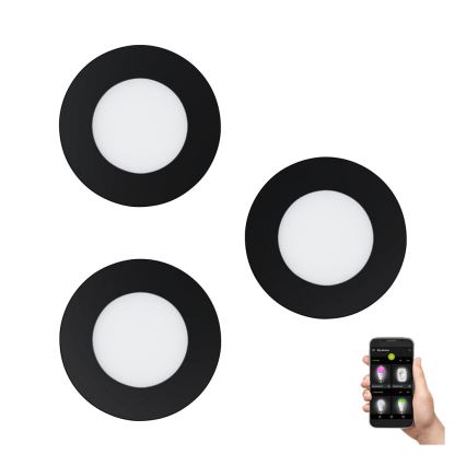 Eglo 31743 - Set om 3 dimbara LED-infällda badrumsarmaturer FUEVA-Z 1xLED/2,8W/230V 2700-6500 IP44 svart diam. 8,5 cm