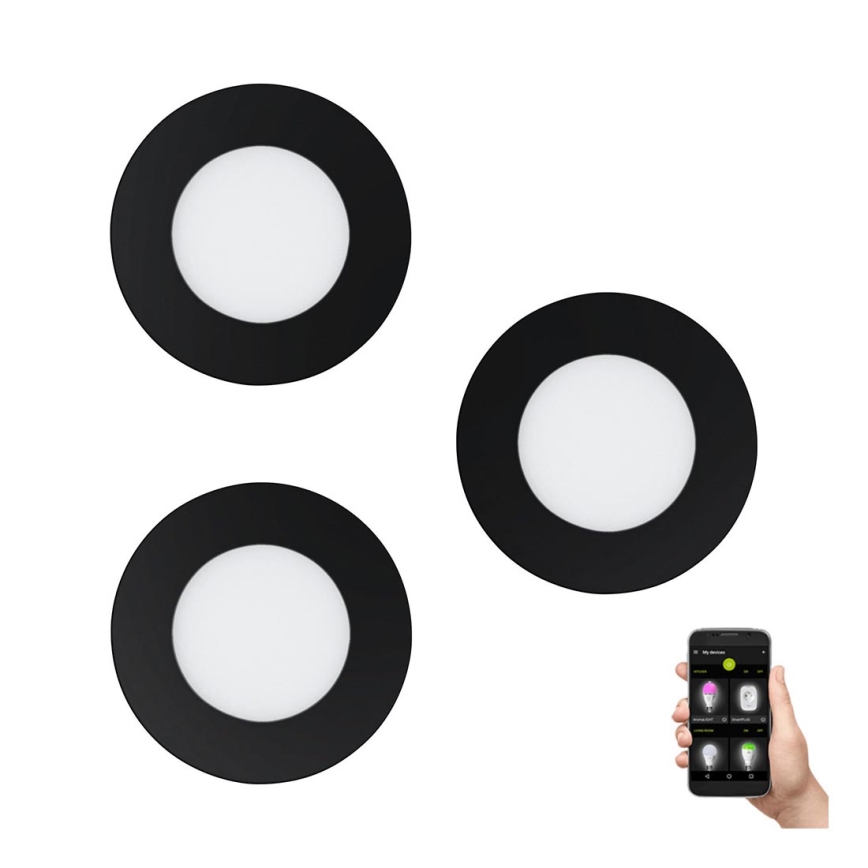Eglo 31743 - Set om 3 dimbara LED-infällda badrumsarmaturer FUEVA-Z 1xLED/2,8W/230V 2700-6500 IP44 svart diam. 8,5 cm