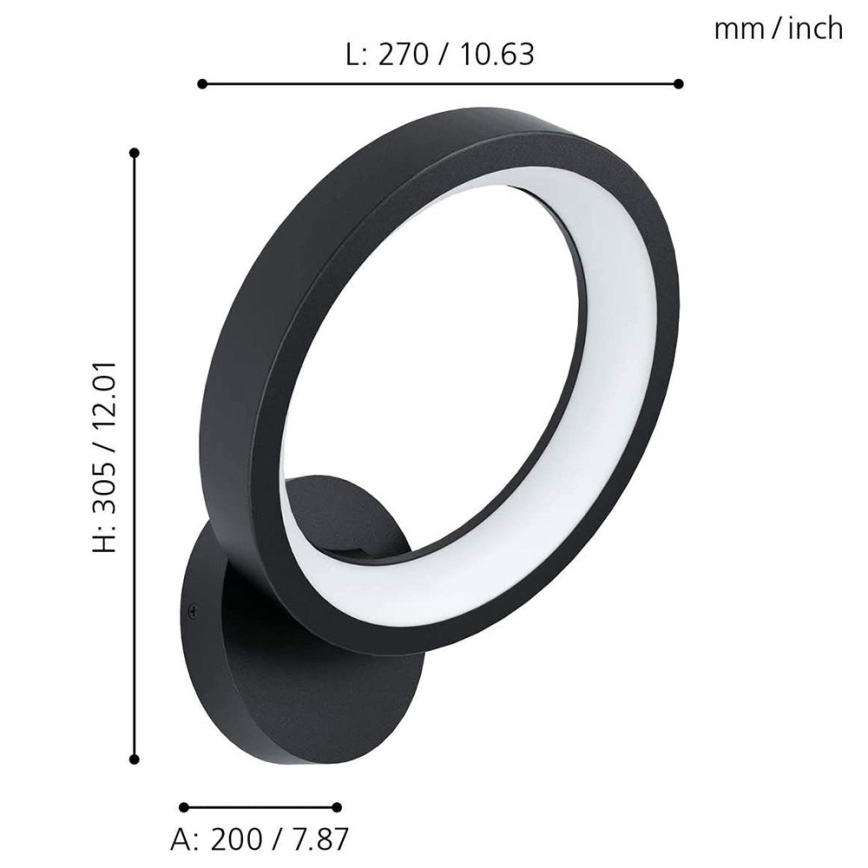 Eglo 32325 - LED RGBW Ljusreglerad vägglampa MARGHERA-C LED/16W/230V 2700-6500K svart