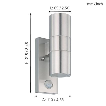 Eglo 32898 - LED Utomhus Väggbelysning med sensor RIGA 5 2xGU10/3W/230V