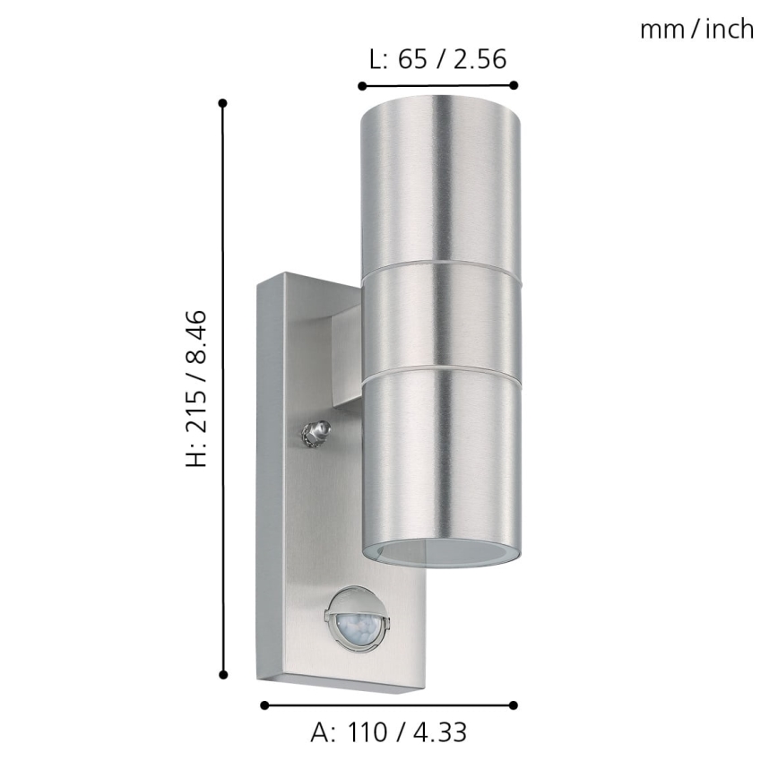 Eglo 32898 - LED Utomhus Väggbelysning med sensor RIGA 5 2xGU10/3W/230V