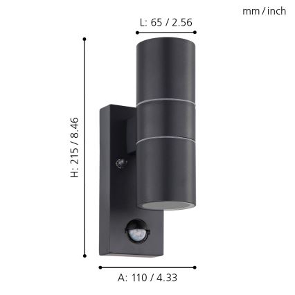 Eglo - LED Utomhus vägglampa med sensor 2xGU10/3W/230V IP44