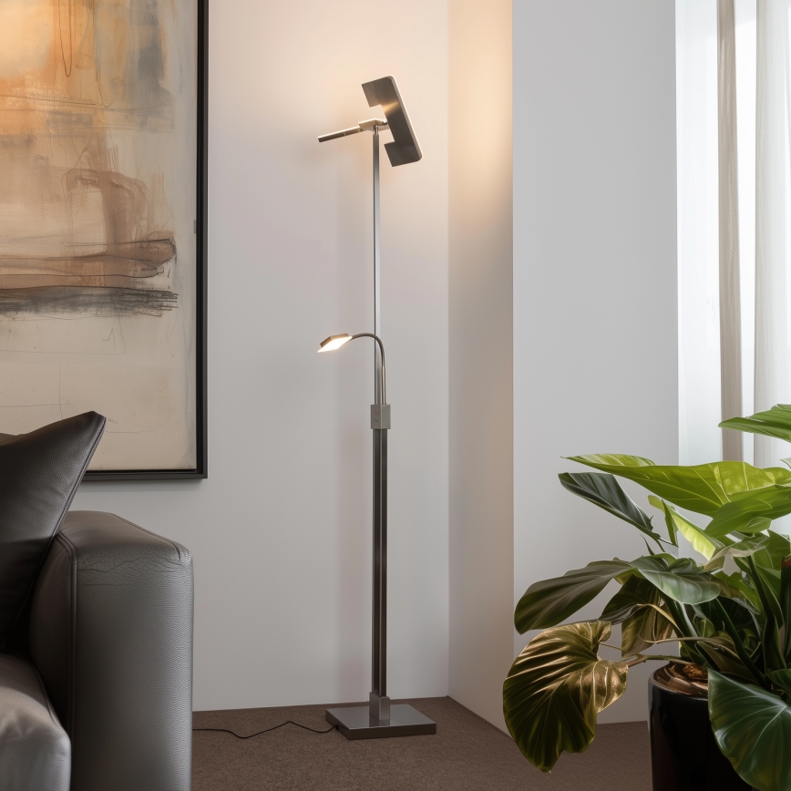 Eglo 33182 - LED Dimbar golvlampa SOLANO 1xLED/26W/230V +1xLED/3,2W 3000K matt krom