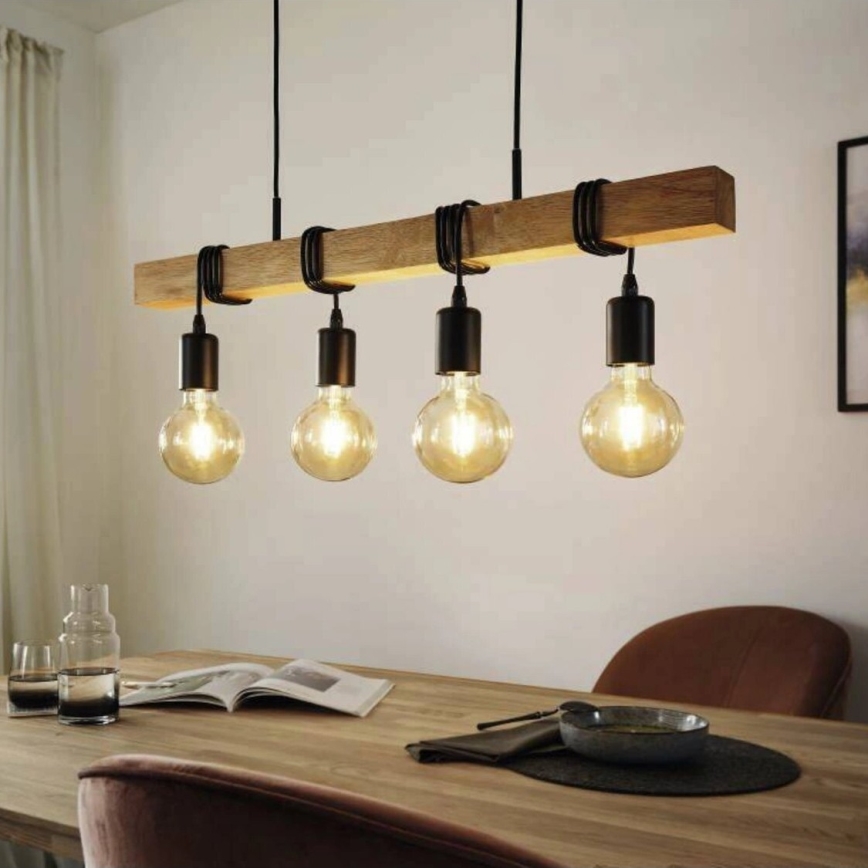 Eglo 33378 - LED ljuskrona med textilsladd TOWNSHEND 4xE27/4W/230V 2200K beige/svart