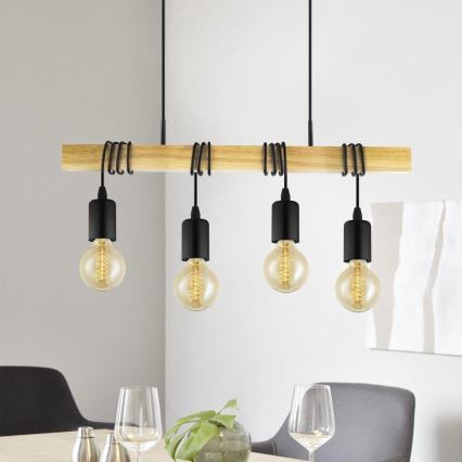 Eglo 33378 - LED ljuskrona med textilsladd TOWNSHEND 4xE27/4W/230V 2200K beige/svart