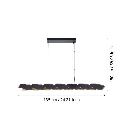 Eglo - LED ljusreglerad ljuskrona på textilsladd LED/44W/230V 3000K svart/guld