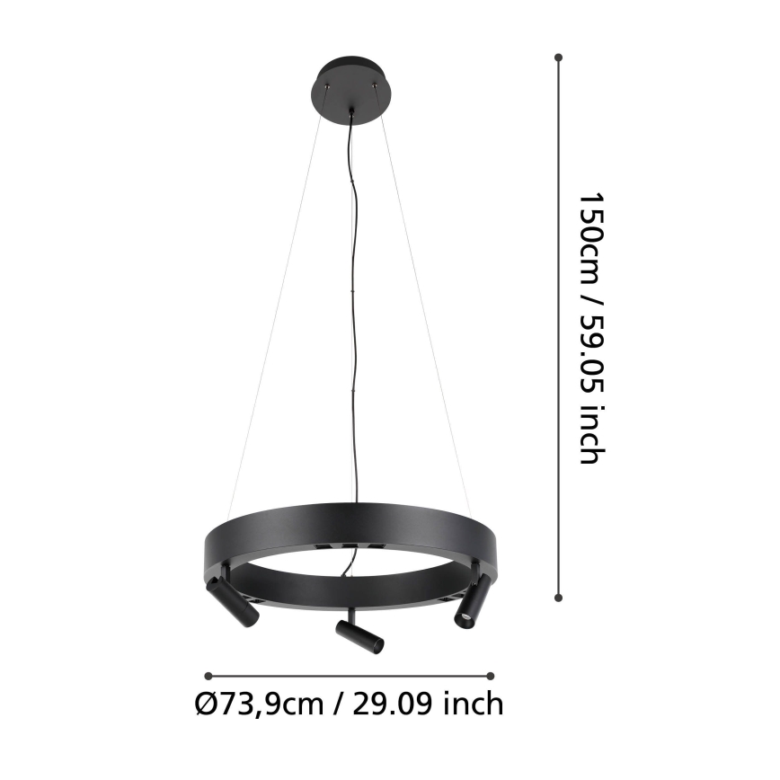 Eglo - LED ljusreglerad ljuskrona på textilsladd 3xLED/8W/230V + 3xLED/8,5W 3000K svart + fjärrkontroll