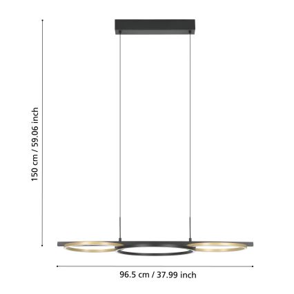 Eglo - LED ljusreglerad ljuskrona på textilsladd 2xLED/12,5W/230V + LED/15,5W 3000K svart