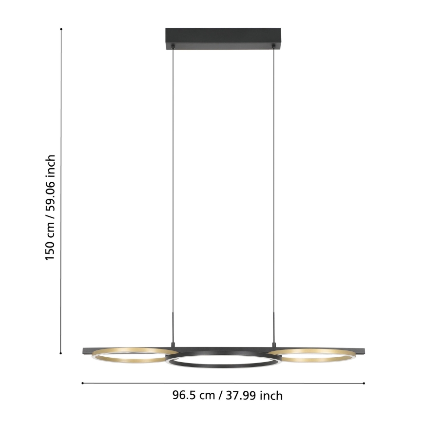Eglo - LED ljusreglerad ljuskrona på textilsladd 2xLED/12,5W/230V + LED/15,5W 3000K svart
