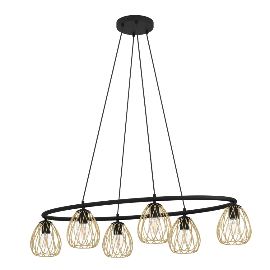 Eglo - Ljuskrona med textilsladd 6xE27/40W/230V svart/guld