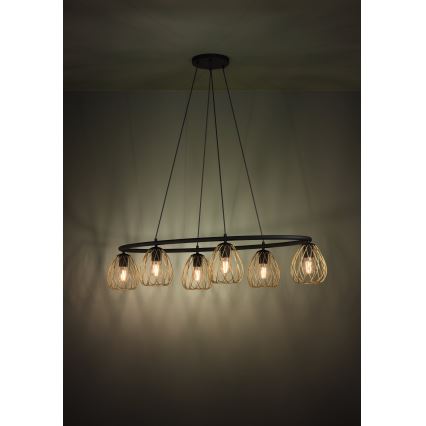Eglo - Ljuskrona med textilsladd 6xE27/40W/230V svart/guld