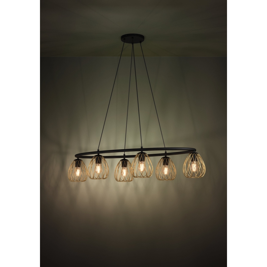 Eglo - Ljuskrona med textilsladd 6xE27/40W/230V svart/guld