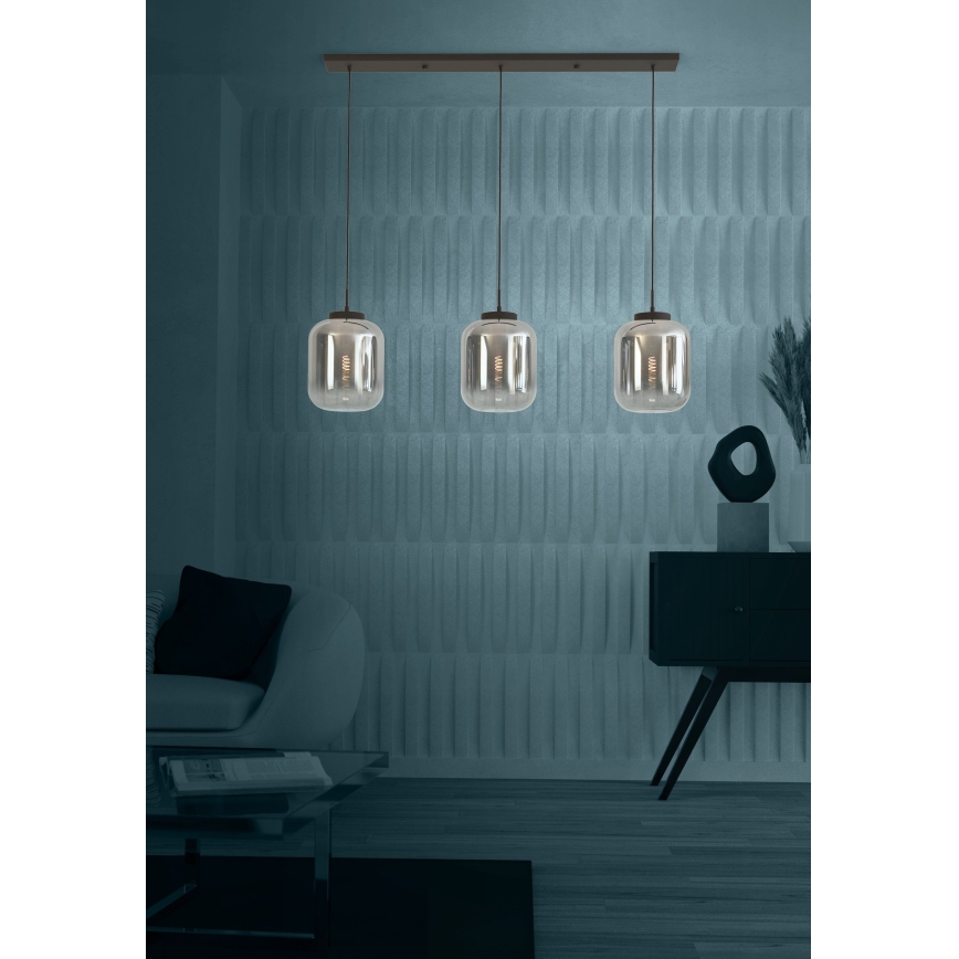 Eglo - Ljuskrona med textilsladd 3xE27/40W/230V rökig