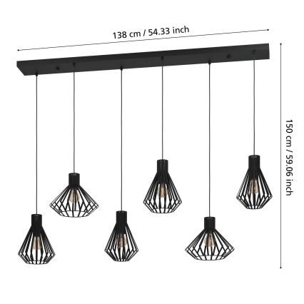 Eglo - Ljuskrona med textilsladd 6xE27/40W/230V svart