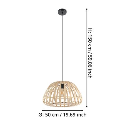 Eglo - Ljuskrona med textilsladd 1xE27/40W/230V diameter 50 cm bambu