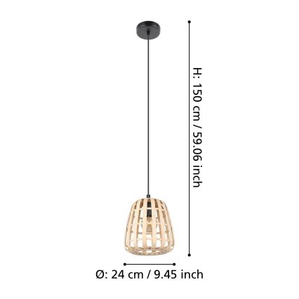 Eglo - Ljuskrona med textilsladd 1xE27/40W/230V diameter 24 cm bambu