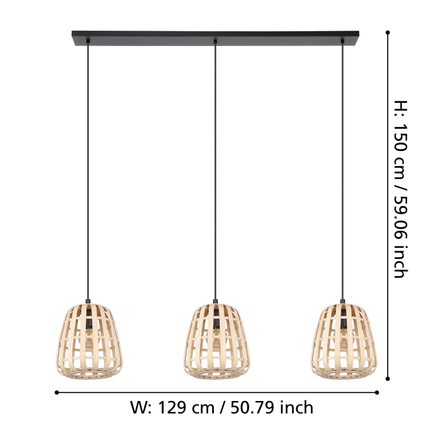 Eglo - Ljuskrona med textilsladd 3xE27/40W/230V bambu