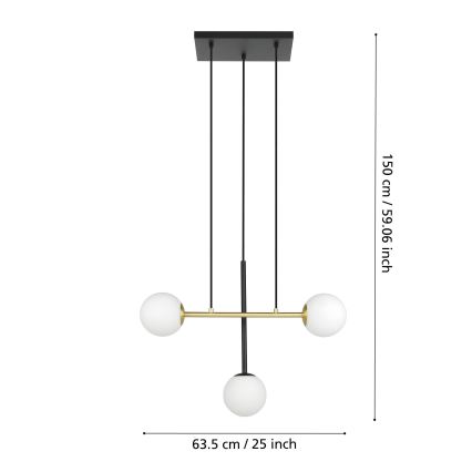 Eglo - Ljuskrona med textilsladd 3xE14/40W/230V guld/svart
