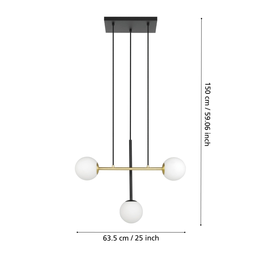 Eglo - Ljuskrona med textilsladd 3xE14/40W/230V guld/svart