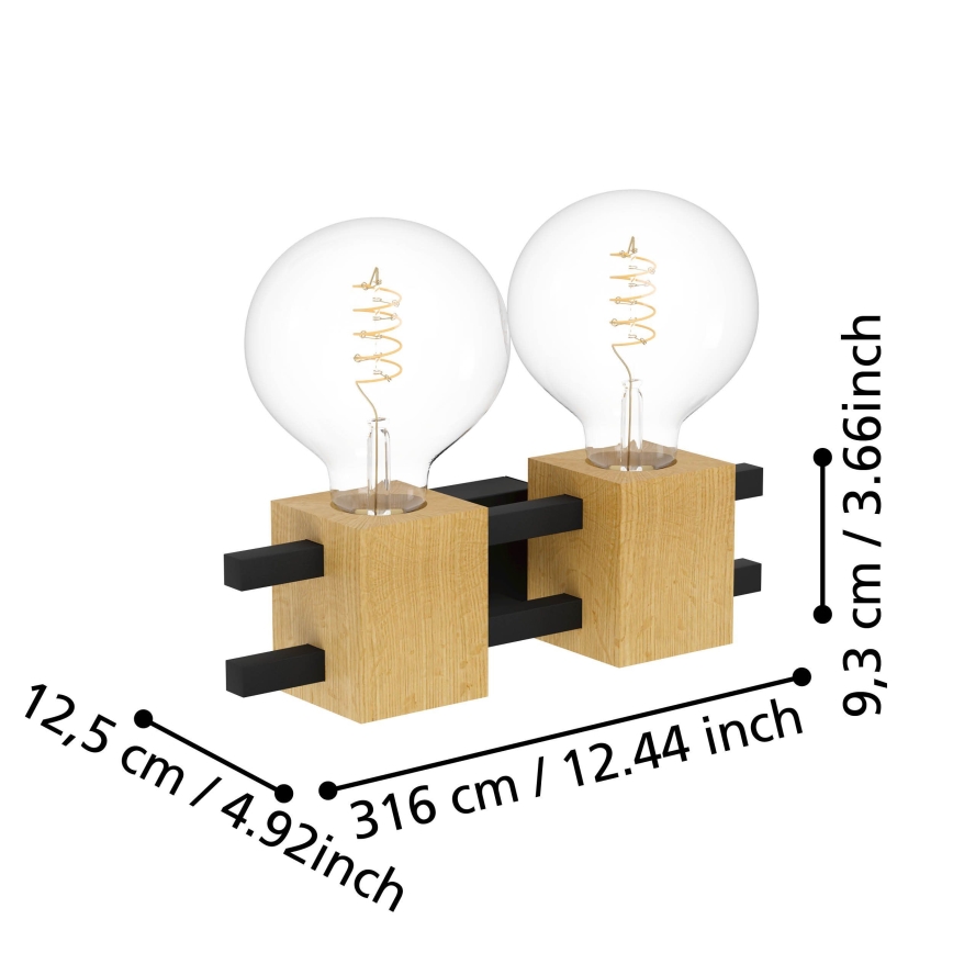 Eglo - Vägglampa 2xE27/40W/230V svart/brun