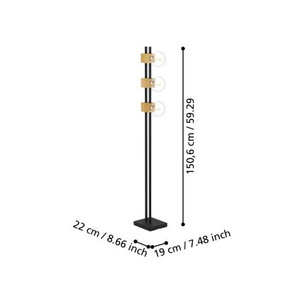 Eglo - Golvlampa 3xE27/40W/230V svart/brun