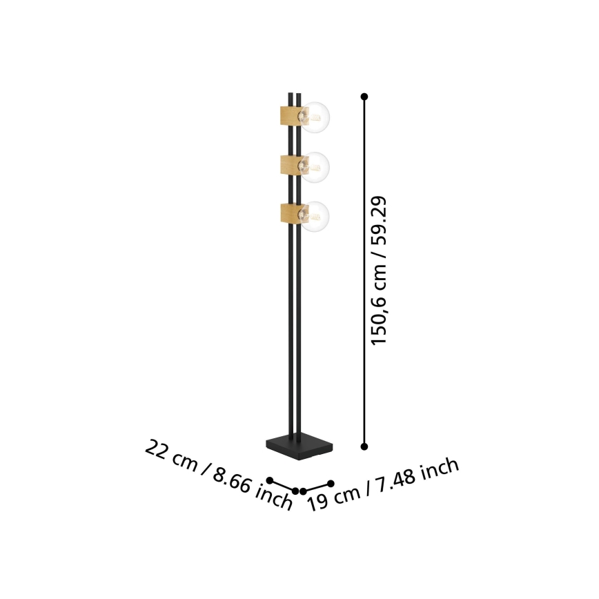 Eglo - Golvlampa 3xE27/40W/230V svart/brun