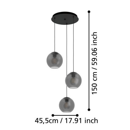 Eglo - Ljuskrona med textilsladd 3xE27/40W/230V rökig