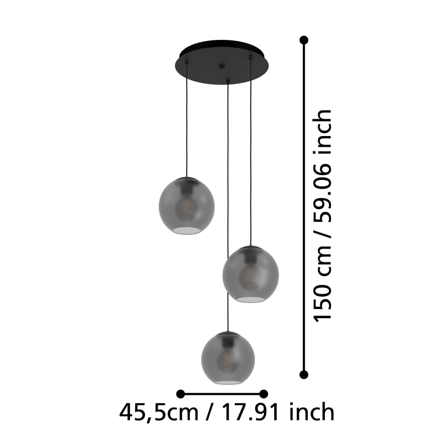 Eglo - Ljuskrona med textilsladd 3xE27/40W/230V rökig