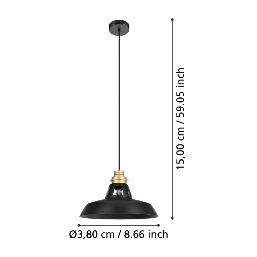 Eglo - Ljuskrona med textilsladd 1xE27/40W/230V svart/guld