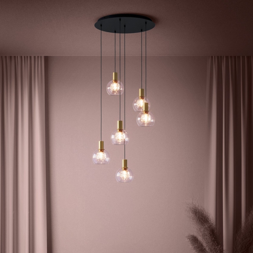 Eglo 390279 - LED ljusreglerad ljuskrona på textilsladd 6xLED/5,4W/230V 3000K diameter 54 cm guld