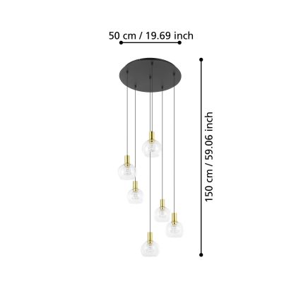 Eglo 390279 - LED ljusreglerad ljuskrona på textilsladd 6xLED/5,4W/230V 3000K diameter 54 cm guld