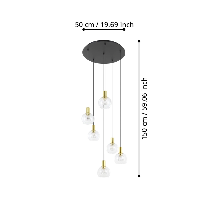 Eglo 390279 - LED ljusreglerad ljuskrona på textilsladd 6xLED/5,4W/230V 3000K diameter 54 cm guld