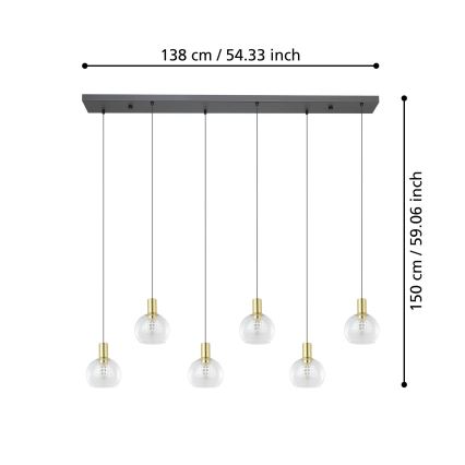 Eglo - LED ljusreglerad ljuskrona på textilsladd 6xLED/5,4W/230V 3000K guld
