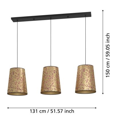 Eglo - Ljuskrona med textilsladd 3xE27/25W/230V guld/rosa