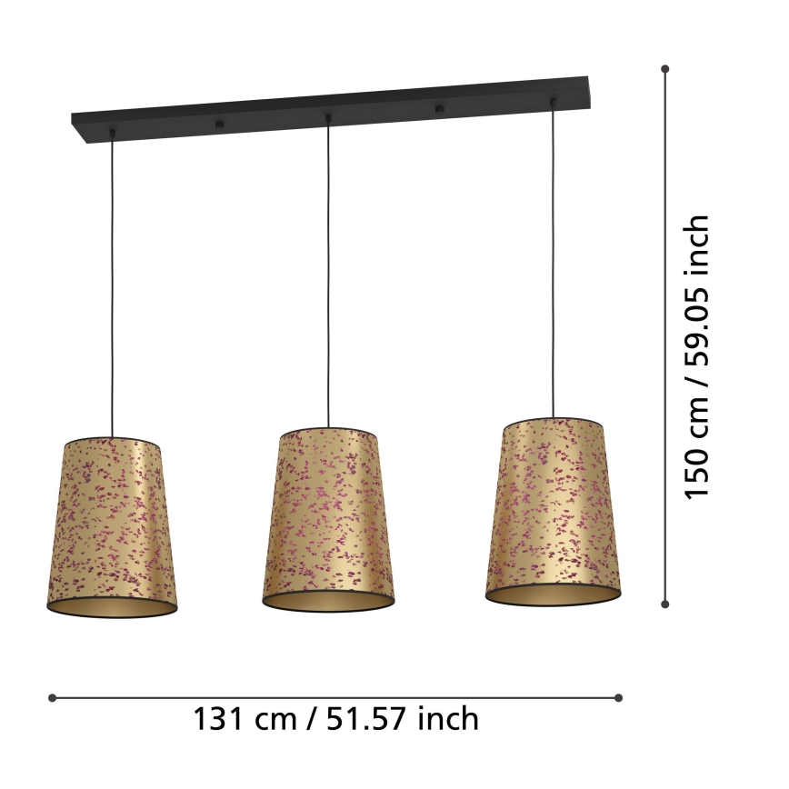 Eglo - Ljuskrona med textilsladd 3xE27/25W/230V guld/rosa