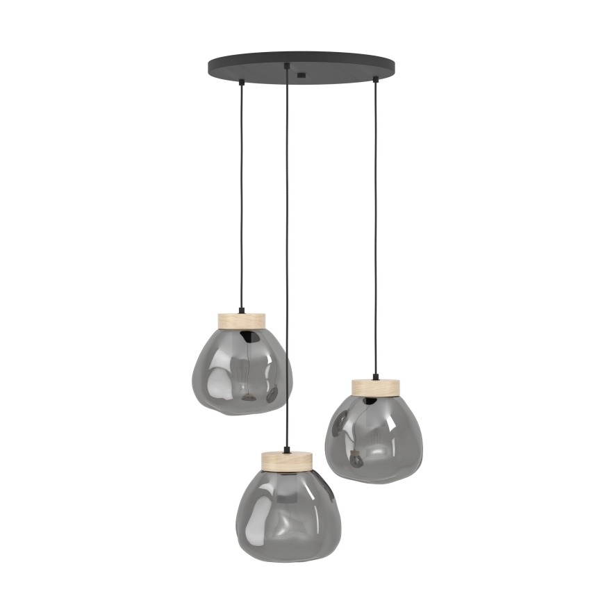 Eglo - Ljuskrona med textilsladd 3xE27/40W/230V rökig