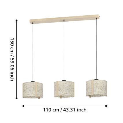 Eglo - Ljuskrona med textilsladd 3xE27/25W/230V beige