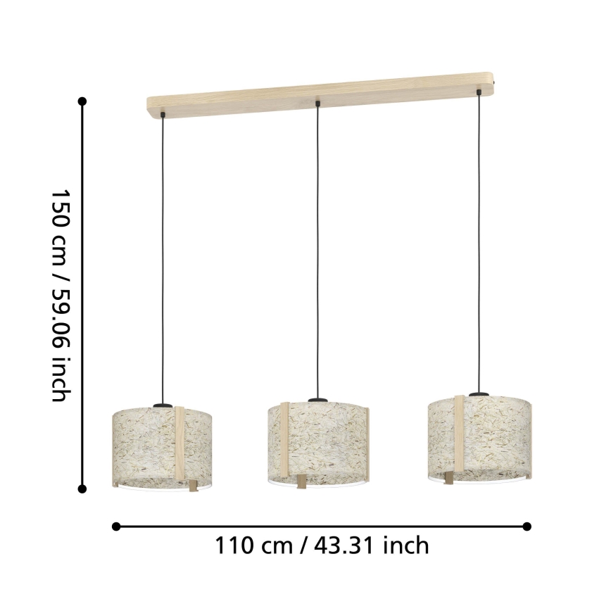Eglo - Ljuskrona med textilsladd 3xE27/25W/230V beige